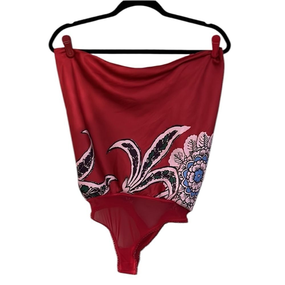 Free People NWT Spellbound Strapless Bodysuit in Cherry Combo Size Large - Picture 9 of 10